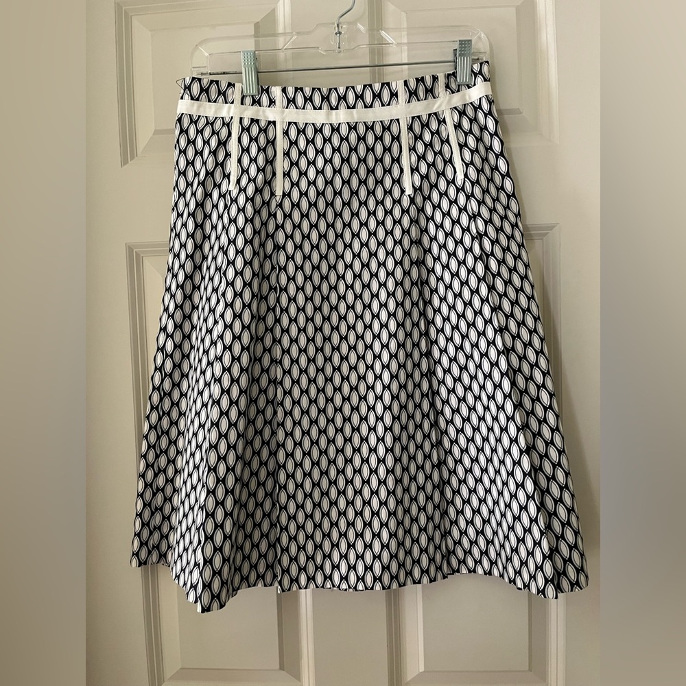 Vintage Gap ‘05 Geometric pleated A-Line skirt Stretch Black/White/Blue Retro 2